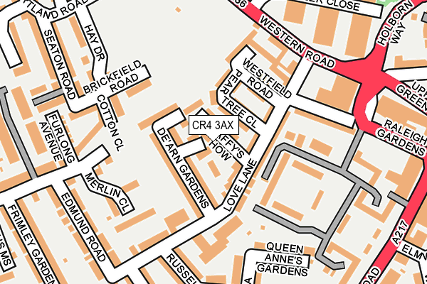 CR4 3AX map - OS OpenMap – Local (Ordnance Survey)