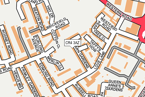 CR4 3AZ map - OS OpenMap – Local (Ordnance Survey)