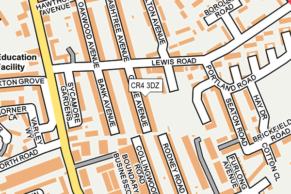 CR4 3DZ map - OS OpenMap – Local (Ordnance Survey)