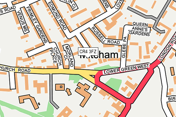 CR4 3FZ map - OS OpenMap – Local (Ordnance Survey)