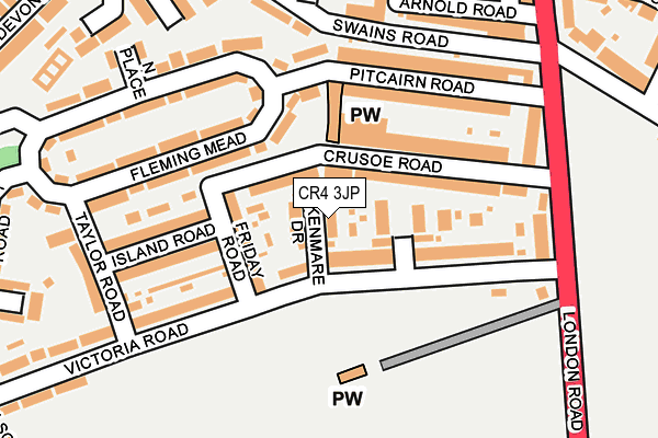 CR4 3JP map - OS OpenMap – Local (Ordnance Survey)