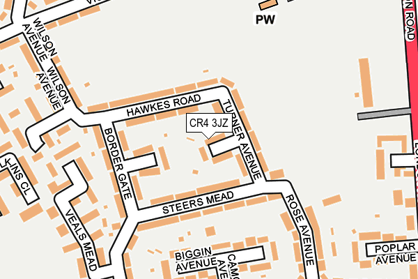 CR4 3JZ map - OS OpenMap – Local (Ordnance Survey)