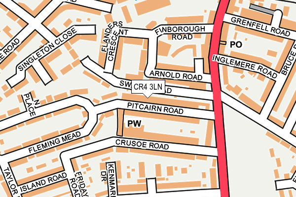 CR4 3LN map - OS OpenMap – Local (Ordnance Survey)