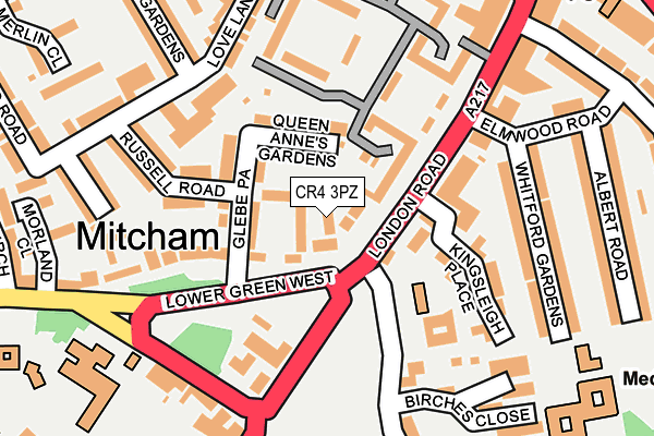 CR4 3PZ map - OS OpenMap – Local (Ordnance Survey)