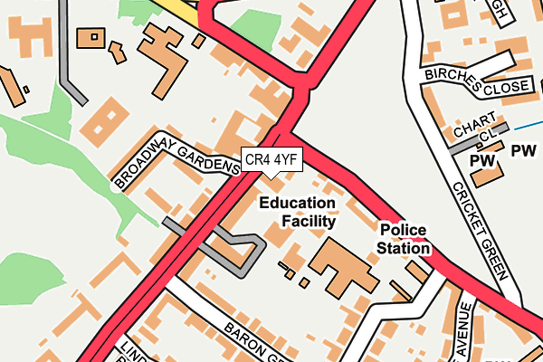 CR4 4YF map - OS OpenMap – Local (Ordnance Survey)