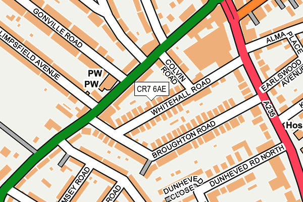 CR7 6AE map - OS OpenMap – Local (Ordnance Survey)