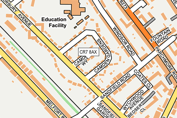 CR7 8AX map - OS OpenMap – Local (Ordnance Survey)
