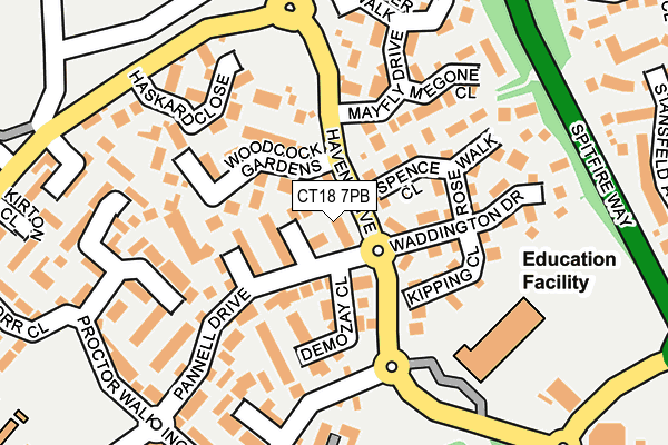 CT18 7PB map - OS OpenMap – Local (Ordnance Survey)