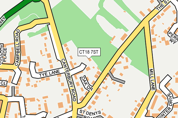CT18 7ST map - OS OpenMap – Local (Ordnance Survey)