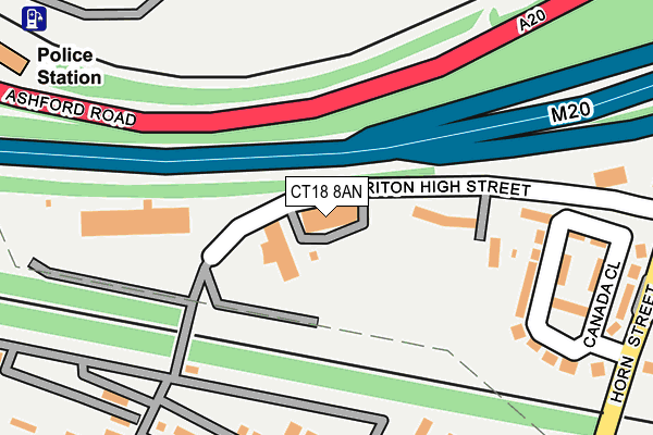 CT18 8AN map - OS OpenMap – Local (Ordnance Survey)