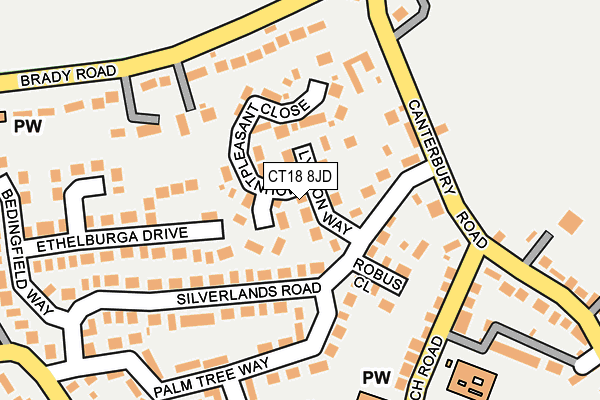 CT18 8JD map - OS OpenMap – Local (Ordnance Survey)