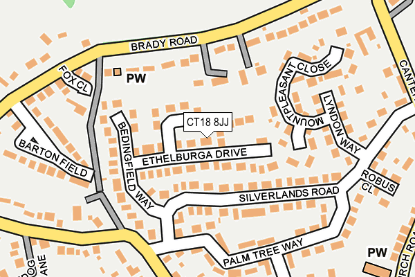 CT18 8JJ map - OS OpenMap – Local (Ordnance Survey)