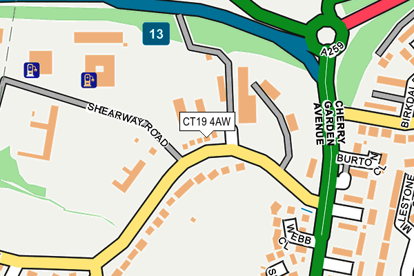 CT19 4AW map - OS OpenMap – Local (Ordnance Survey)