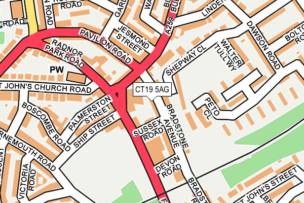 CT19 5AG map - OS OpenMap – Local (Ordnance Survey)
