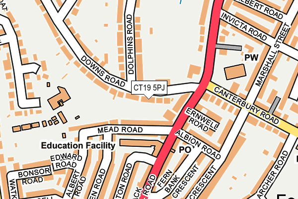 CT19 5PJ map - OS OpenMap – Local (Ordnance Survey)