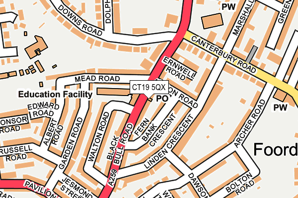 CT19 5QX map - OS OpenMap – Local (Ordnance Survey)