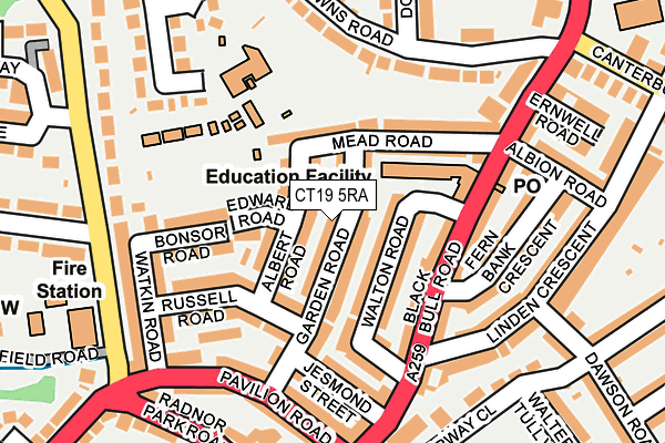 CT19 5RA map - OS OpenMap – Local (Ordnance Survey)