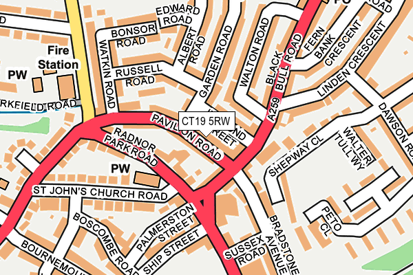 CT19 5RW map - OS OpenMap – Local (Ordnance Survey)