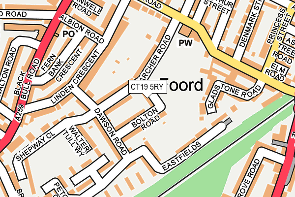 CT19 5RY map - OS OpenMap – Local (Ordnance Survey)