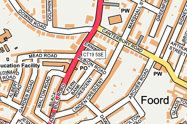 CT19 5SE map - OS OpenMap – Local (Ordnance Survey)