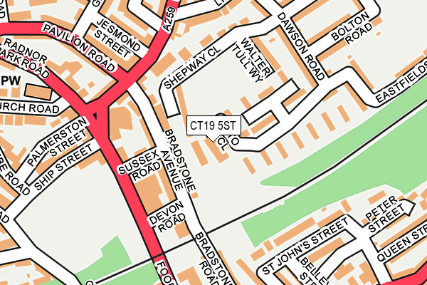 CT19 5ST map - OS OpenMap – Local (Ordnance Survey)