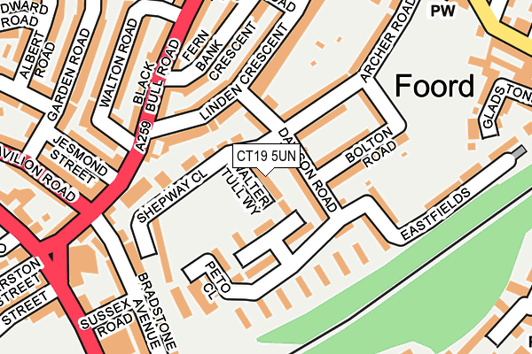 CT19 5UN map - OS OpenMap – Local (Ordnance Survey)