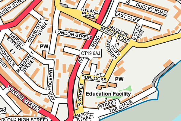 CT19 6AJ map - OS OpenMap – Local (Ordnance Survey)