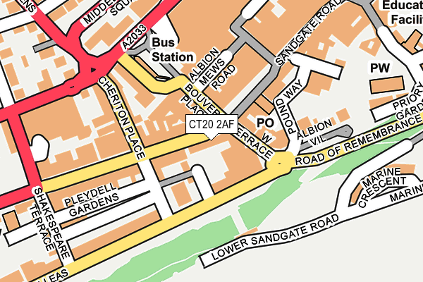 CT20 2AF map - OS OpenMap – Local (Ordnance Survey)