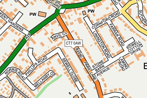 CT7 0AW map - OS OpenMap – Local (Ordnance Survey)