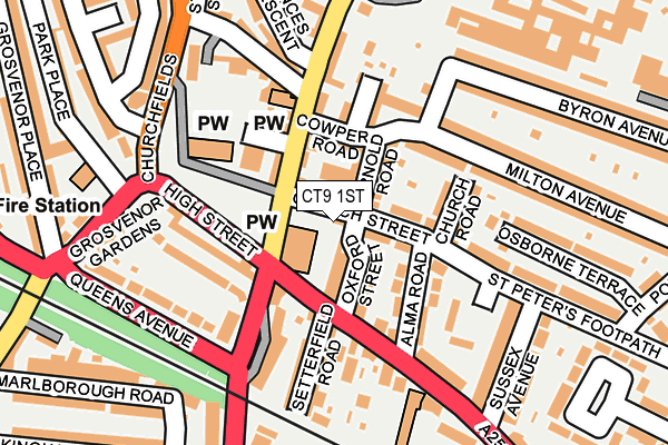 CT9 1ST map - OS OpenMap – Local (Ordnance Survey)