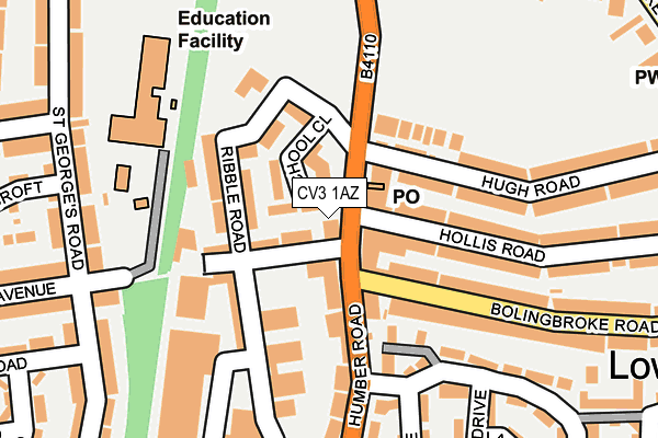 CV3 1AZ map - OS OpenMap – Local (Ordnance Survey)