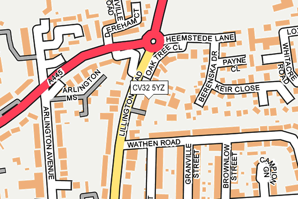 CV32 5YZ map - OS OpenMap – Local (Ordnance Survey)