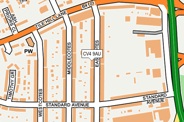 CV4 9AU map - OS OpenMap – Local (Ordnance Survey)