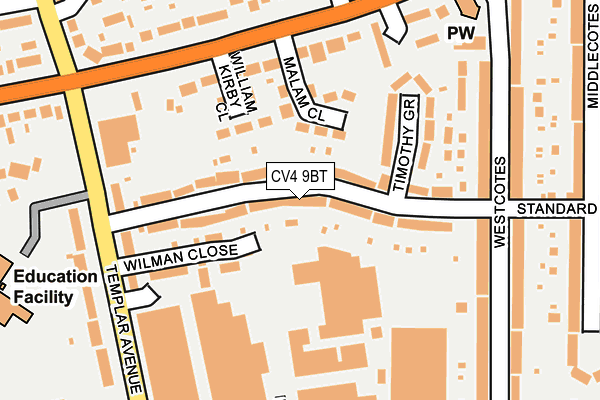 CV4 9BT map - OS OpenMap – Local (Ordnance Survey)