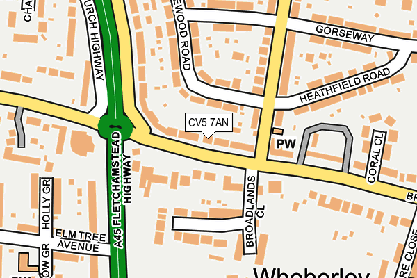CV5 7AN map - OS OpenMap – Local (Ordnance Survey)