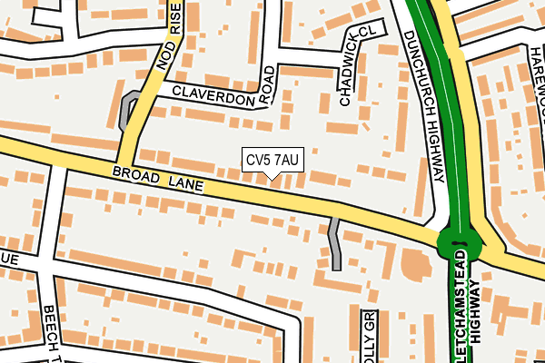 CV5 7AU map - OS OpenMap – Local (Ordnance Survey)