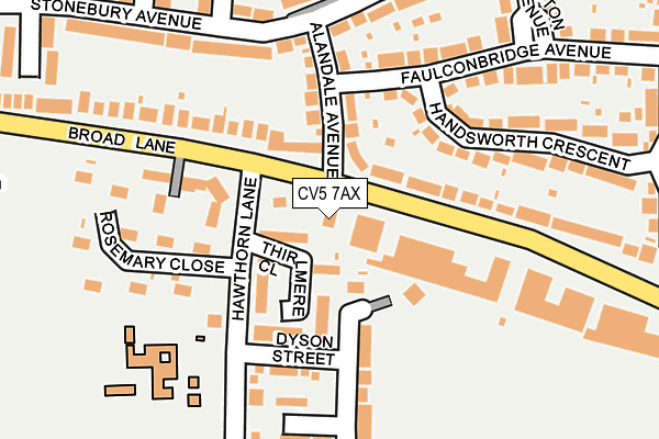 CV5 7AX map - OS OpenMap – Local (Ordnance Survey)