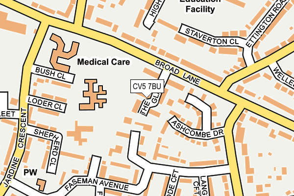 CV5 7BU map - OS OpenMap – Local (Ordnance Survey)