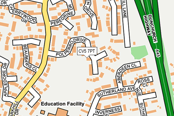 CV5 7PT map - OS OpenMap – Local (Ordnance Survey)