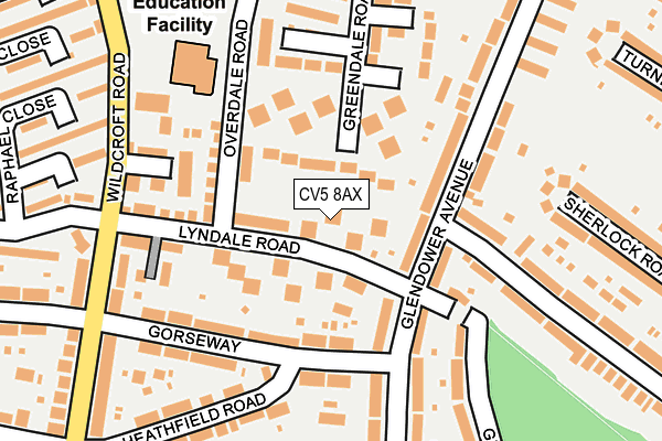 CV5 8AX map - OS OpenMap – Local (Ordnance Survey)
