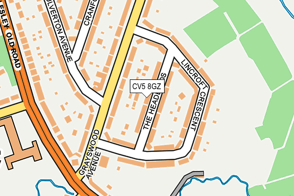 CV5 8GZ map - OS OpenMap – Local (Ordnance Survey)