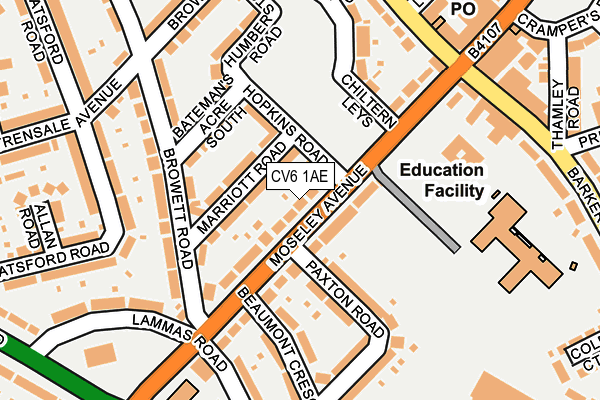 CV6 1AE map - OS OpenMap – Local (Ordnance Survey)