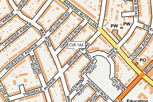 CV6 1AX map - OS OpenMap – Local (Ordnance Survey)