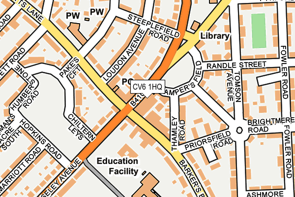 CV6 1HQ map - OS OpenMap – Local (Ordnance Survey)