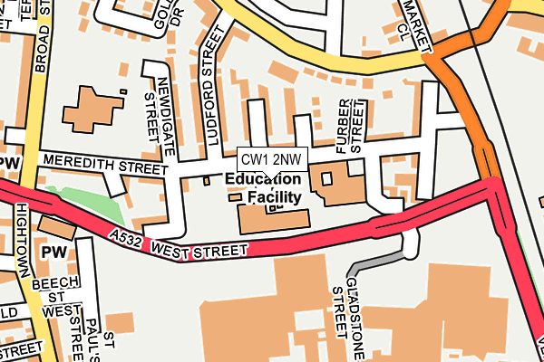 CW1 2NW map - OS OpenMap – Local (Ordnance Survey)