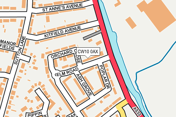 CW10 0AX map - OS OpenMap – Local (Ordnance Survey)