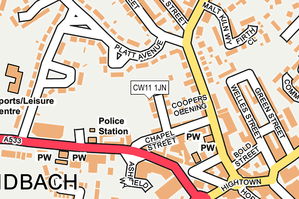 CW11 1JN map - OS OpenMap – Local (Ordnance Survey)