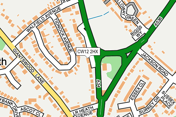 CW12 2HX map - OS OpenMap – Local (Ordnance Survey)