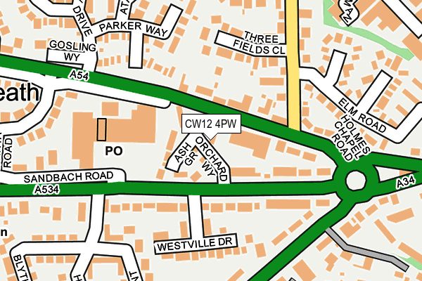 CW12 4PW map - OS OpenMap – Local (Ordnance Survey)