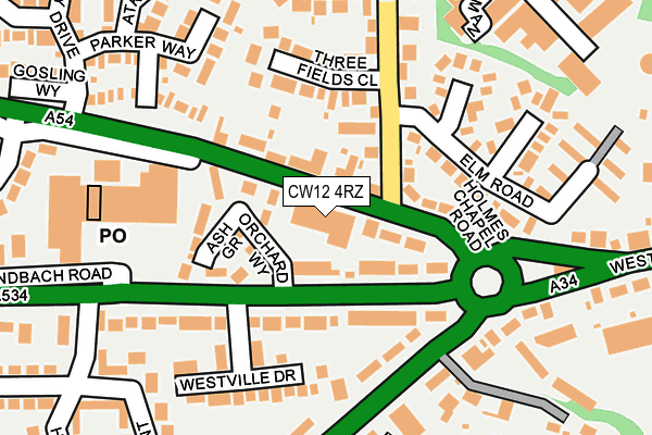 CW12 4RZ map - OS OpenMap – Local (Ordnance Survey)